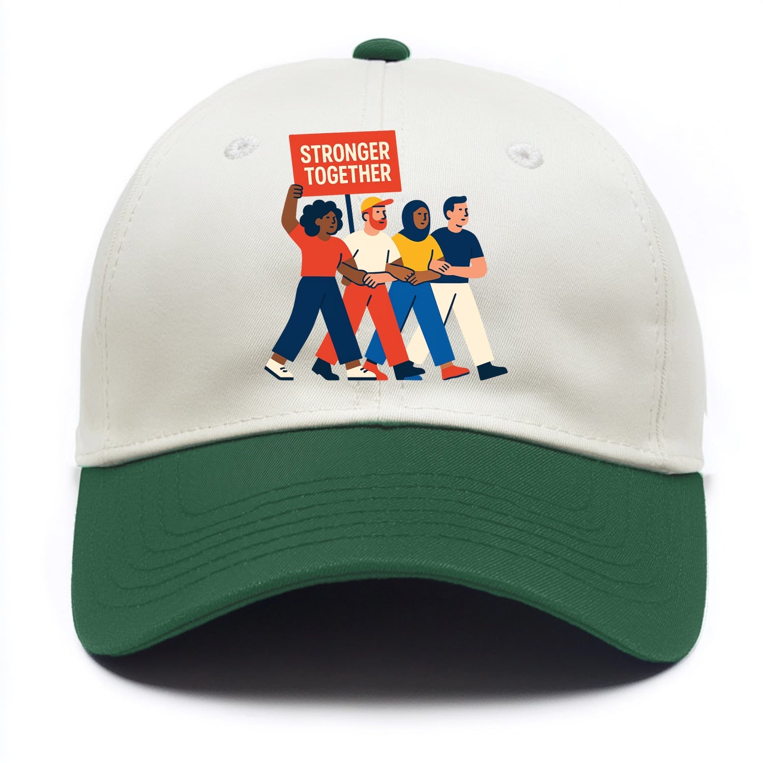 Peaceful protesters marching with linked arms - "Stronger Together" - solidarity - Two Tone Cap - Green