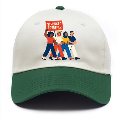 Peaceful protesters marching with linked arms - "Stronger Together" - solidarity - Two Tone Cap - Green