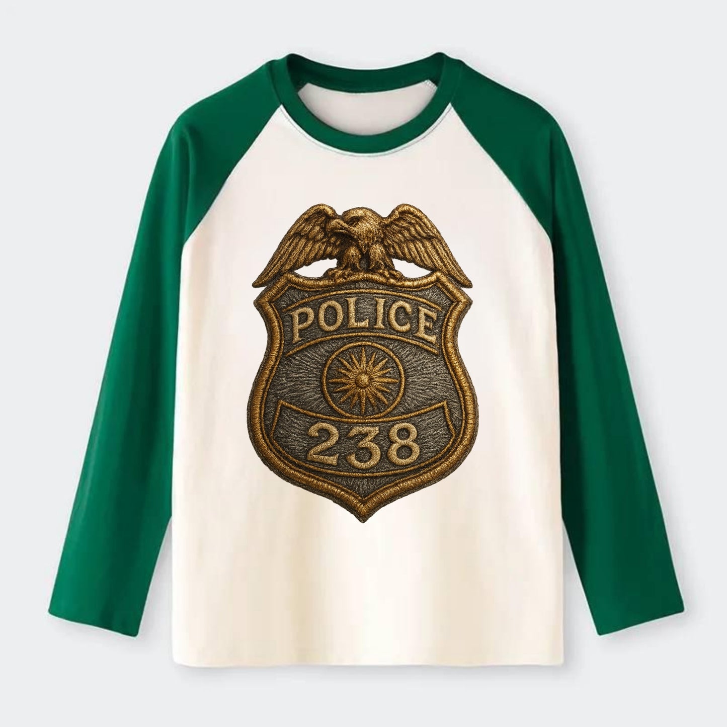 Police Badge  - Raglan Long Sleeve T-Shirt - Green