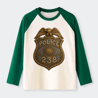 Police Badge  - Raglan Long Sleeve T-Shirt - Green