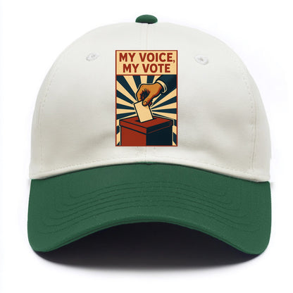 Hand dropping ballot into box with determination - "My Voice, My Vote" - individual - Two Tone Cap - Green
