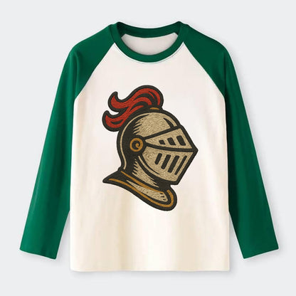 Knight Helmet  - Raglan Long Sleeve T-Shirt - Green