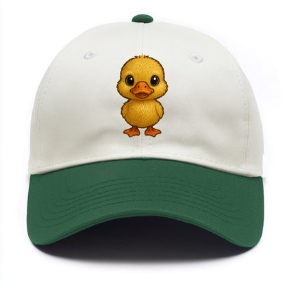 Baby Duck Duckling - yellow fluffy, orange beak, bright eyes, front-facing, quack - Two Tone Cap - Green