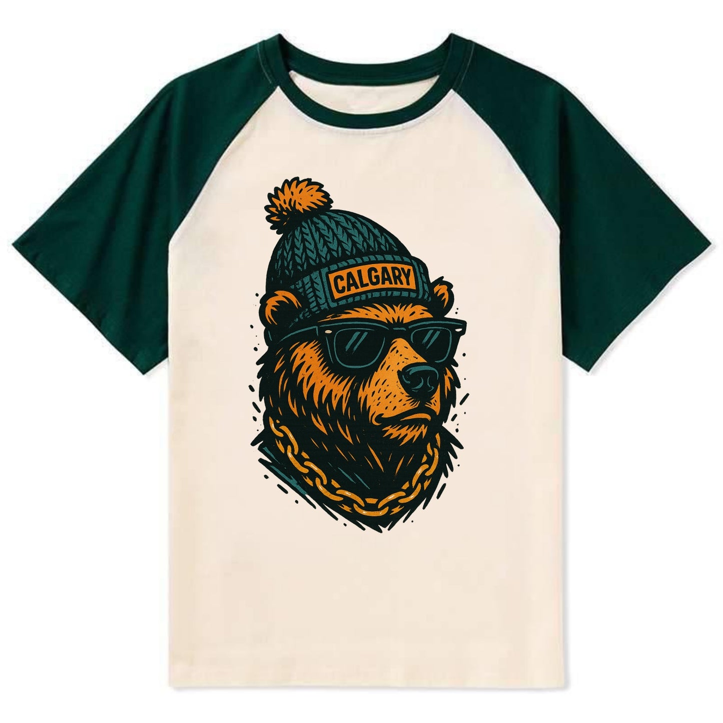 Calgary Grizzly Bear wearing Calgary bea - Contrast Raglan T-shirt - Green