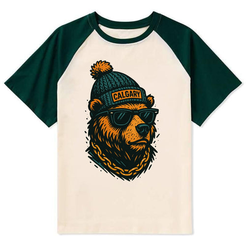 Calgary Grizzly Bear wearing Calgary bea - Contrast Raglan T-shirt