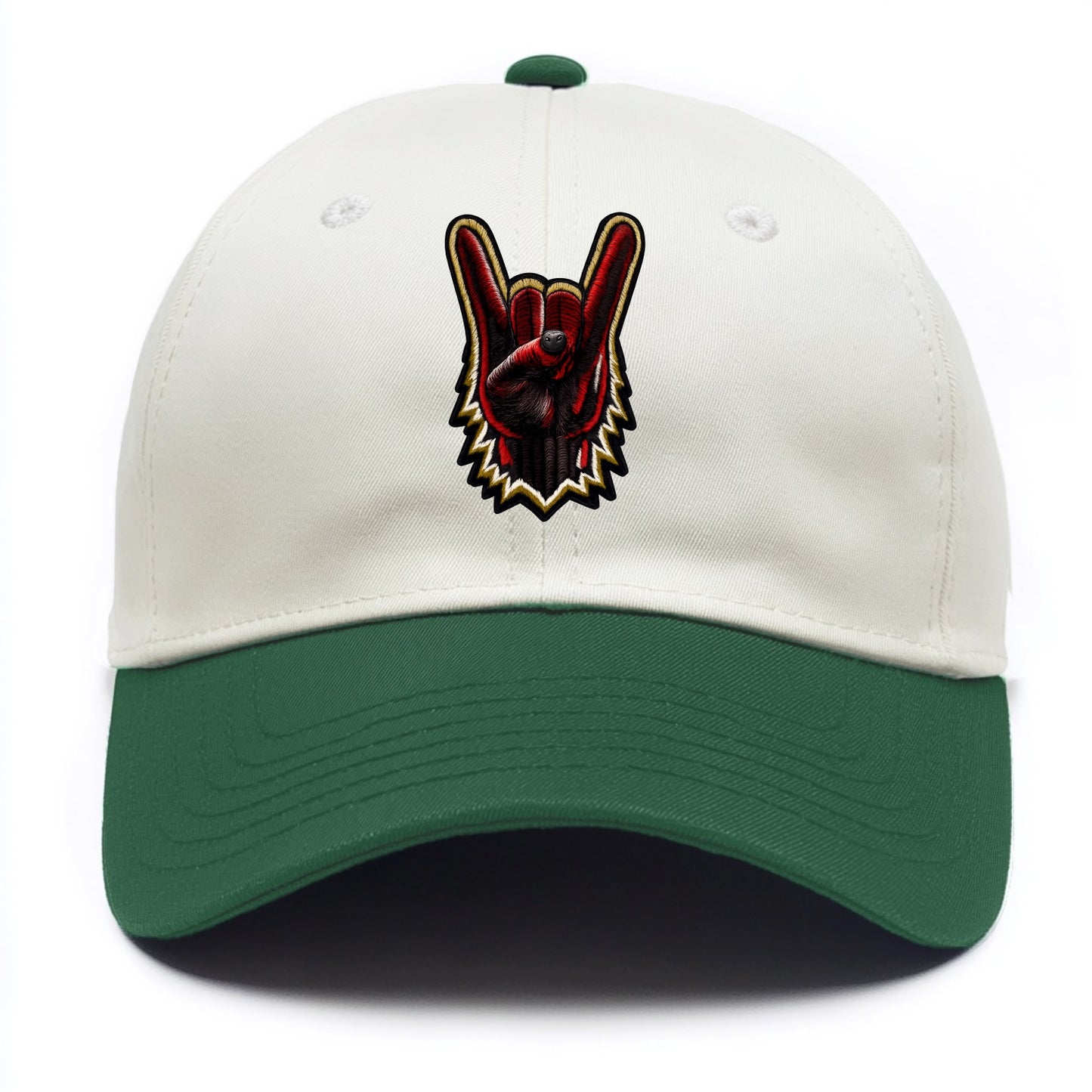 ROCK HAND HORNS - devil horns hand gesture in black and red , metal music - Two Tone Cap - Green