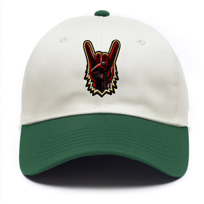 ROCK HAND HORNS - devil horns hand gesture in black and red , metal music - Two Tone Cap - Green