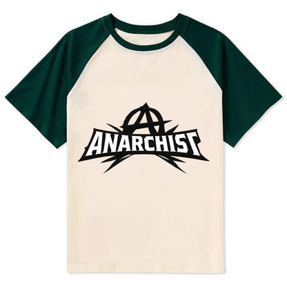Bold typography design - "ANARCHIST" - no masters, self-governed - Contrast Raglan T-shirt - Green