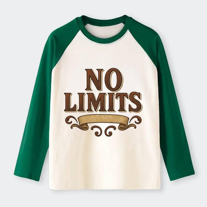 Bold typography design - "NO LIMITS" - boundless potential - Raglan Long Sleeve T-Shirt - Green