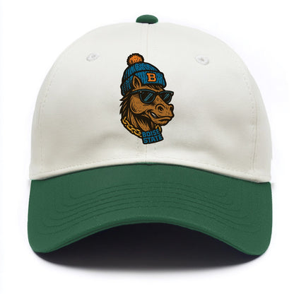 Boise Bronco wearing Boise State beanie with B patch - Two Tone Cap - Green
