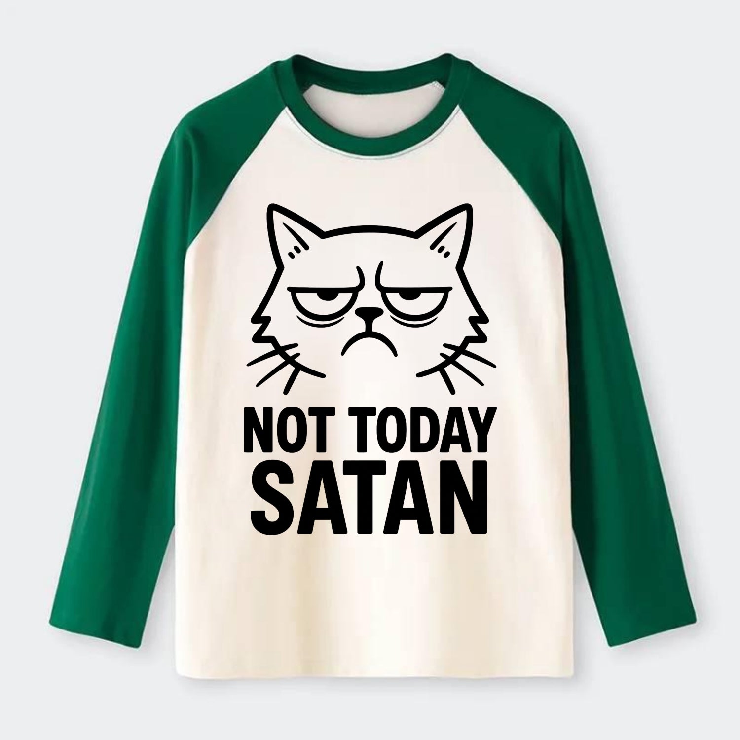 Monday Mood Cat - Raglan Long Sleeve T-Shirt - Green