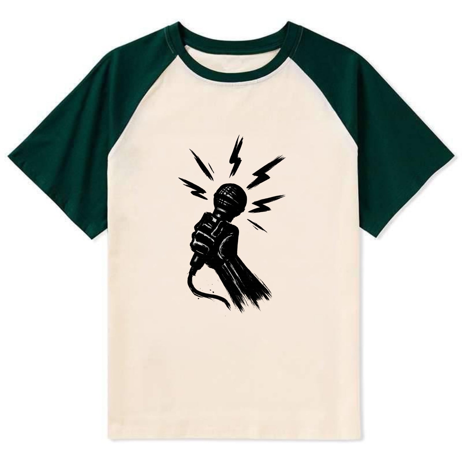 Microphone with sound waves - freedom of speech ink art - Contrast Raglan T-shirt - Green