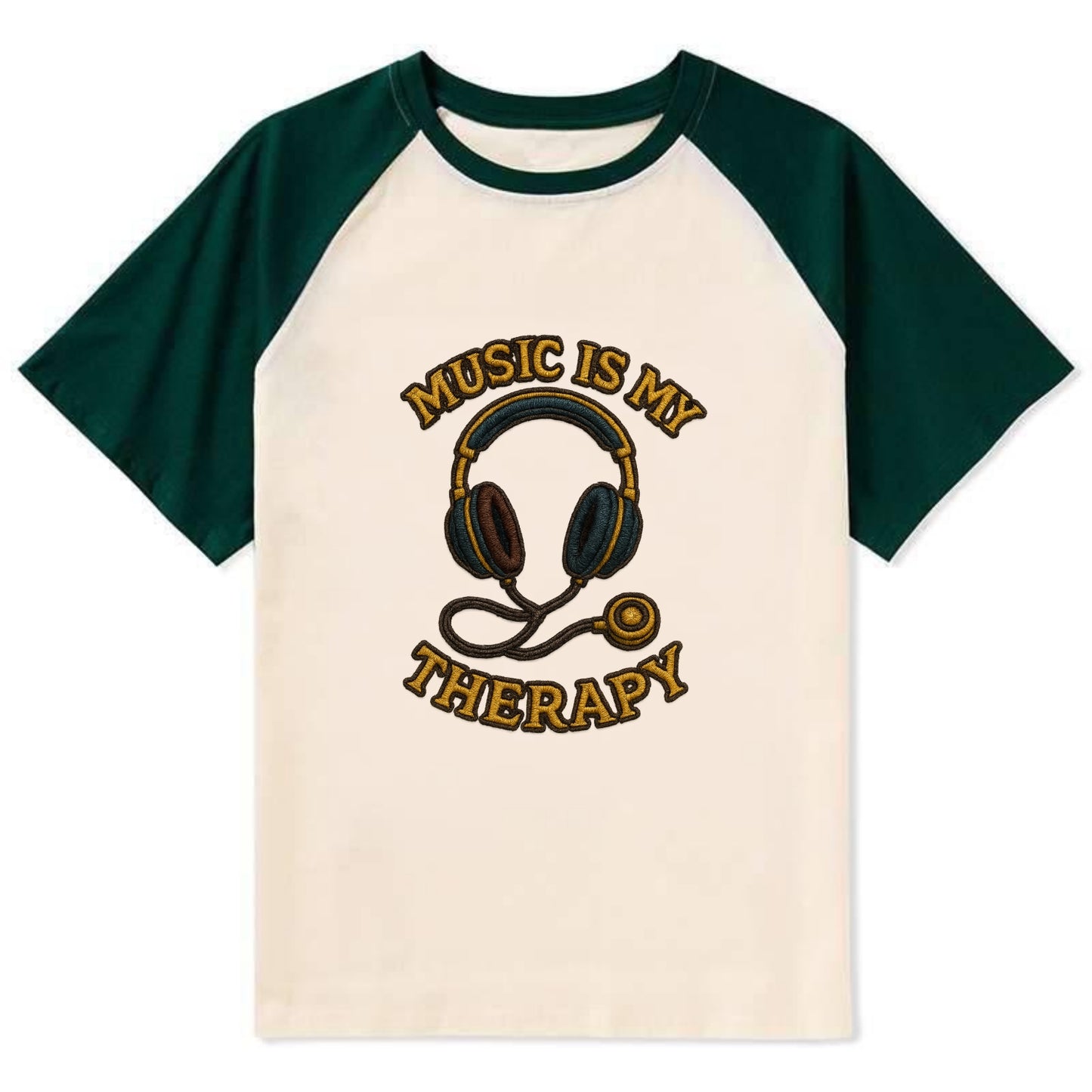 Music Is My Therapy  - Contrast Raglan T-shirt - Green