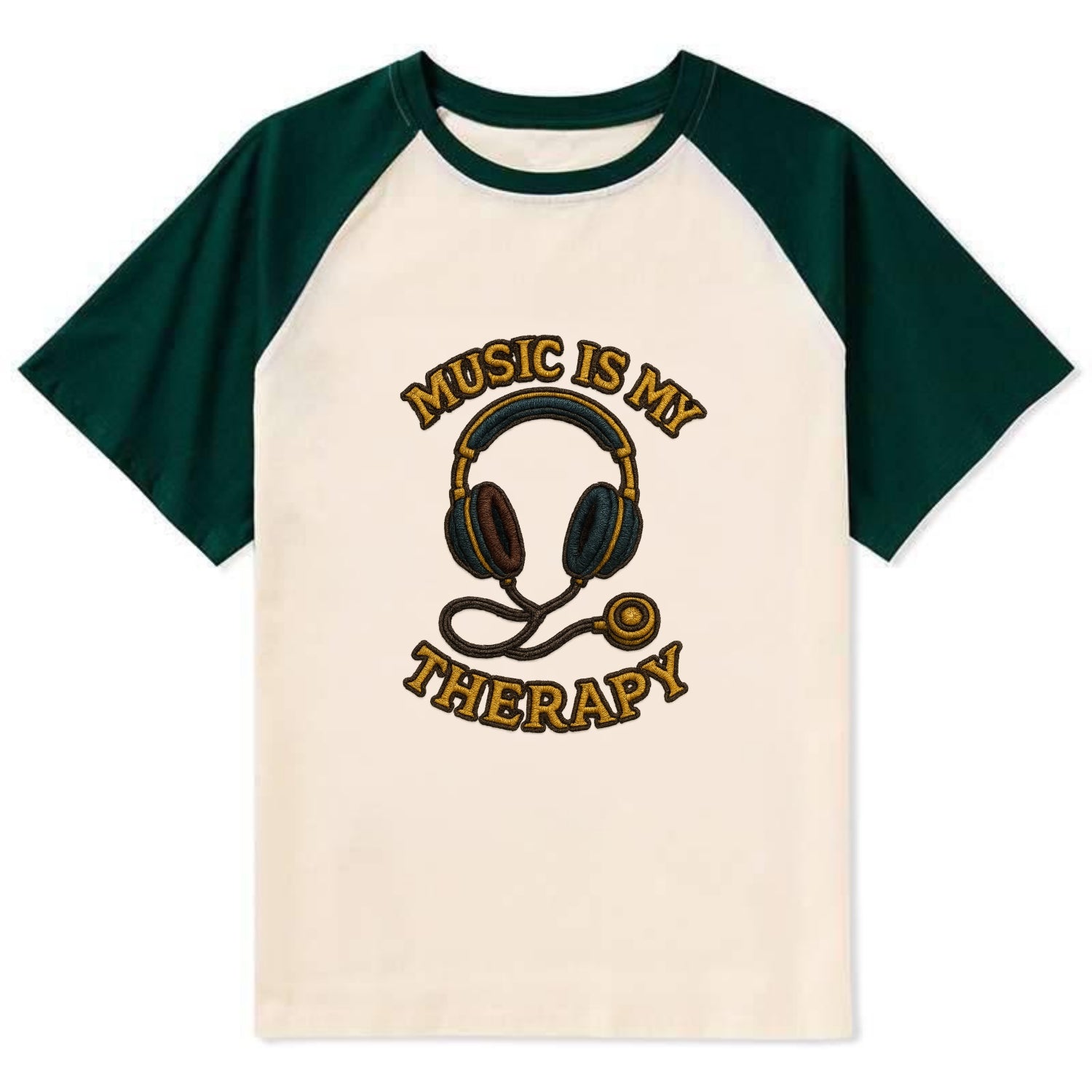 Music Is My Therapy  - Contrast Raglan T-shirt - Green