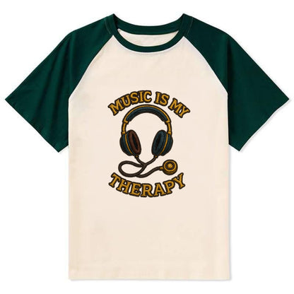 Music Is My Therapy  - Contrast Raglan T-shirt - Green