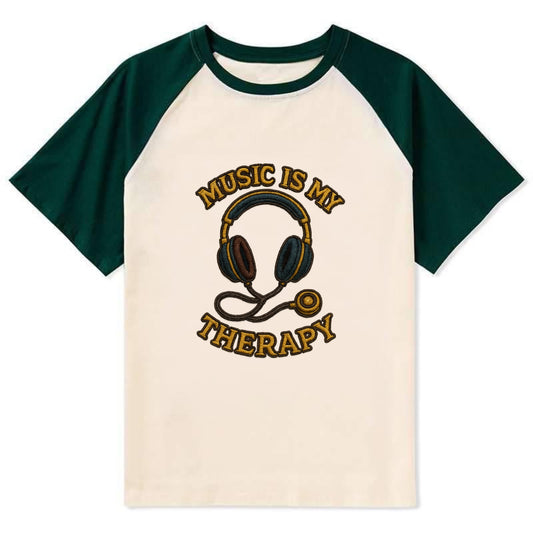 Music Is My Therapy  - Contrast Raglan T-shirt - Green