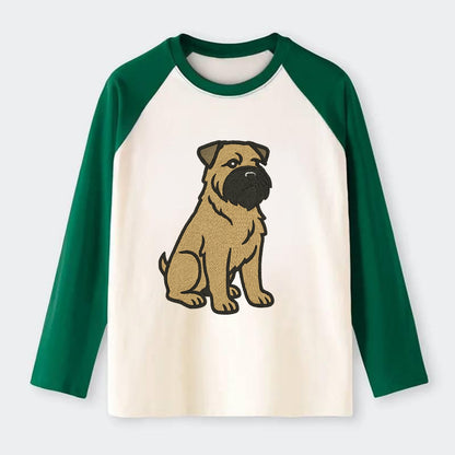 Bouvier des Flandres - Fawn rough coat embroidered design - Raglan Long Sleeve T-Shirt - Green