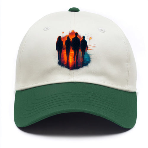 gang of silhouettes walking together at sunset by the beach - Two Tone Cap