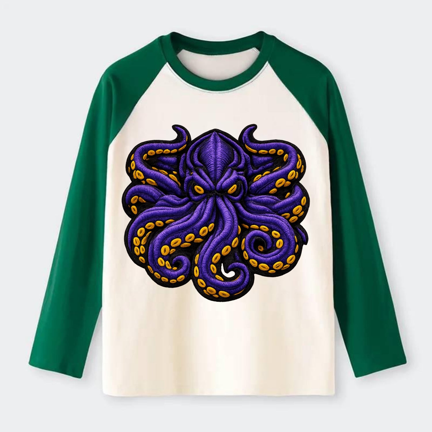 KRAKEN TENTACLES - sea monster in purple and black , deep sea - Raglan Long Sleeve T-Shirt - Green