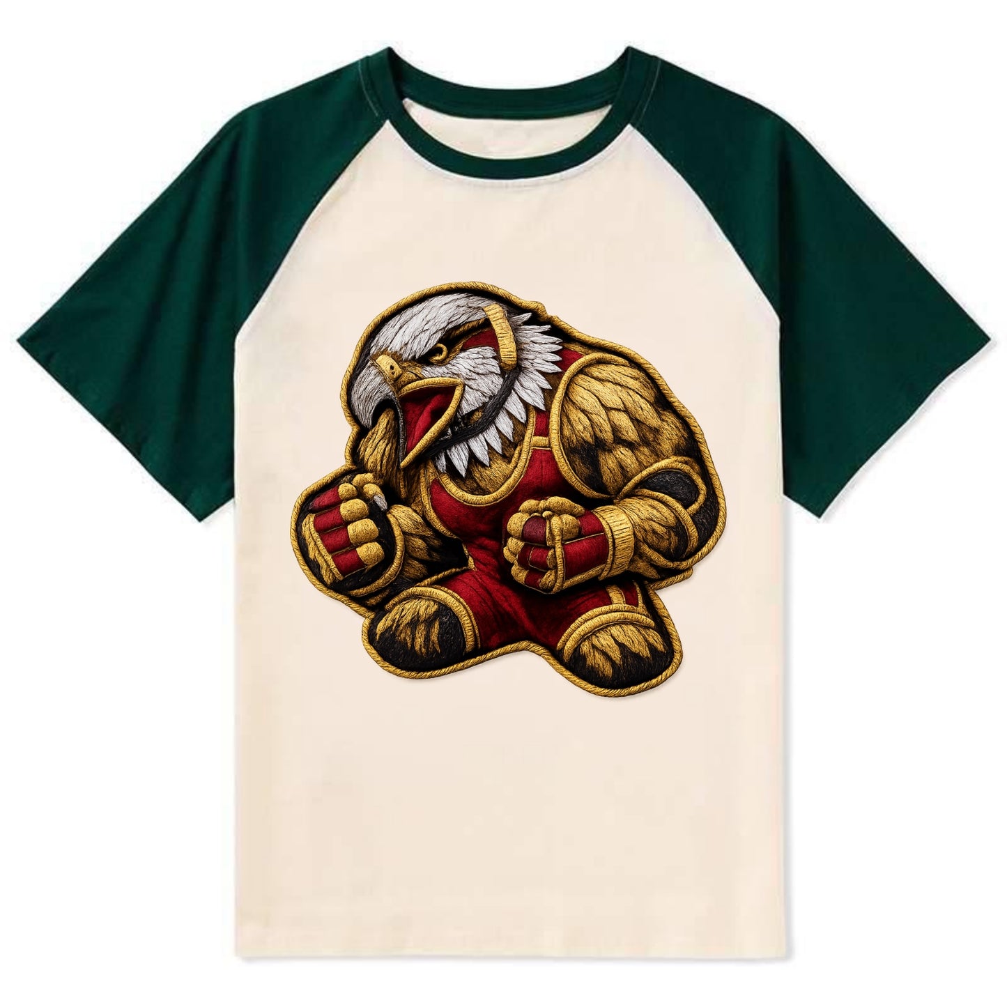 Embroidered patch design - WRESTLING EAGLE - fierce eagle with wrestling - Contrast Raglan T-shirt - Green