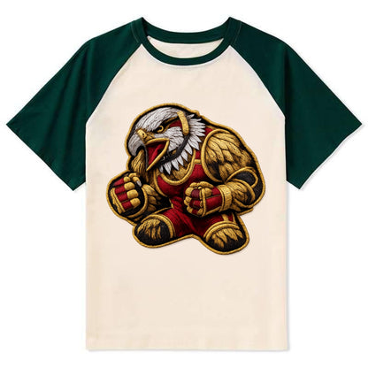 Embroidered patch design - WRESTLING EAGLE - fierce eagle with wrestling - Contrast Raglan T-shirt - Green