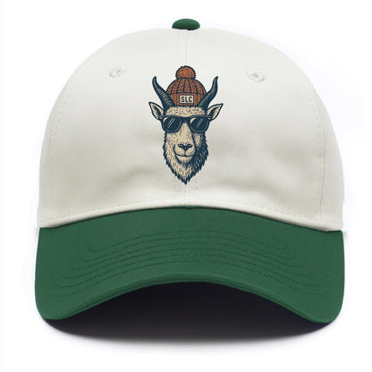 Salt Lake City Mountain Goat wearing SLC beanie with pom pom and wayfarer sunglasses - Two Tone Cap - Green