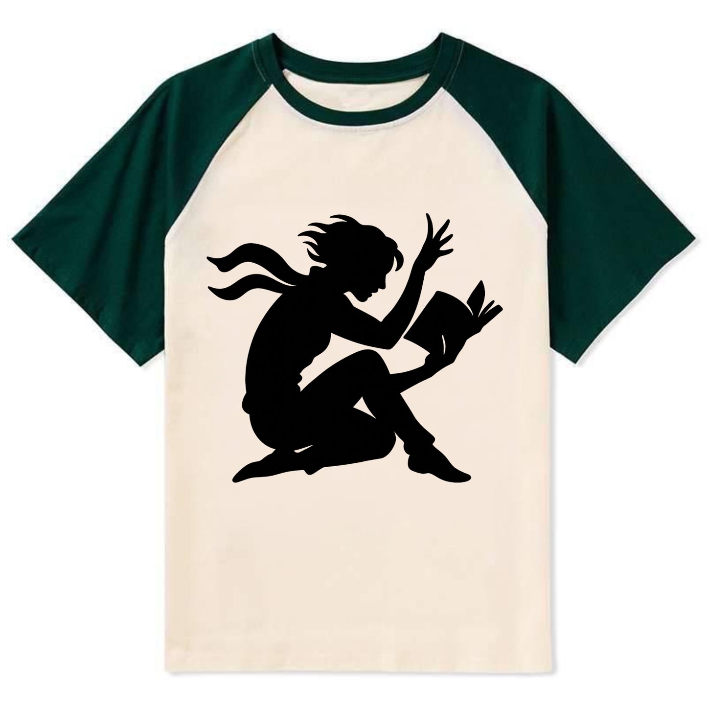 Reader lost in book moment - Contrast Raglan T-shirt - Green