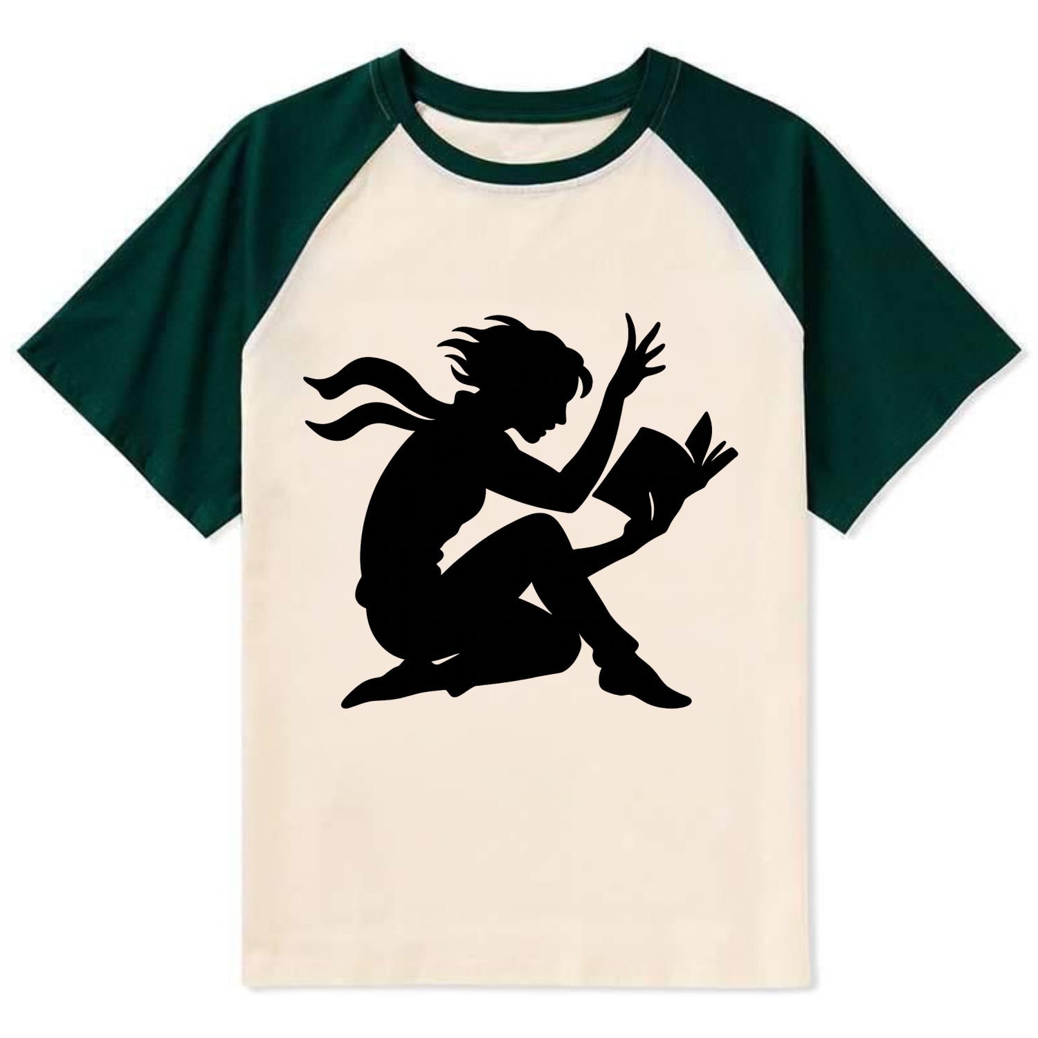 Reader lost in book moment - Contrast Raglan T-shirt - Green