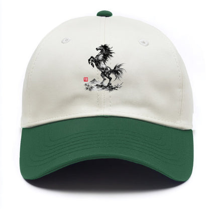 WILD STALLION | Powerful stallion rearing up | Windswept mane and tail | Mountain - Two Tone Cap - Green