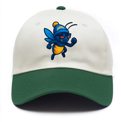 LA Lightning Bug wearing Chargers powder blue and gold beanie with pom pom and - Two Tone Cap - Green