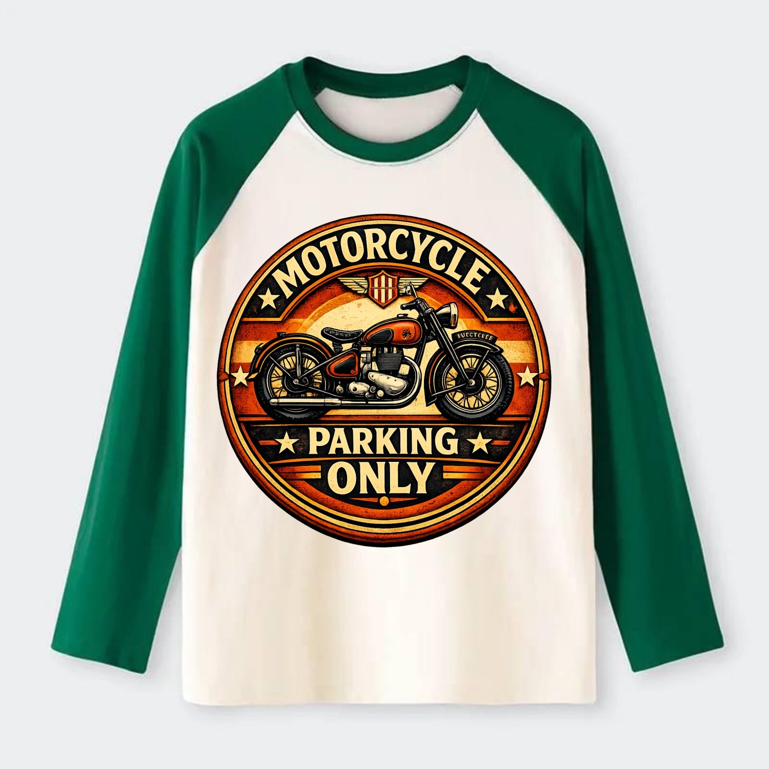 Motorcycle Parking Only - Raglan Long Sleeve T-Shirt - Green