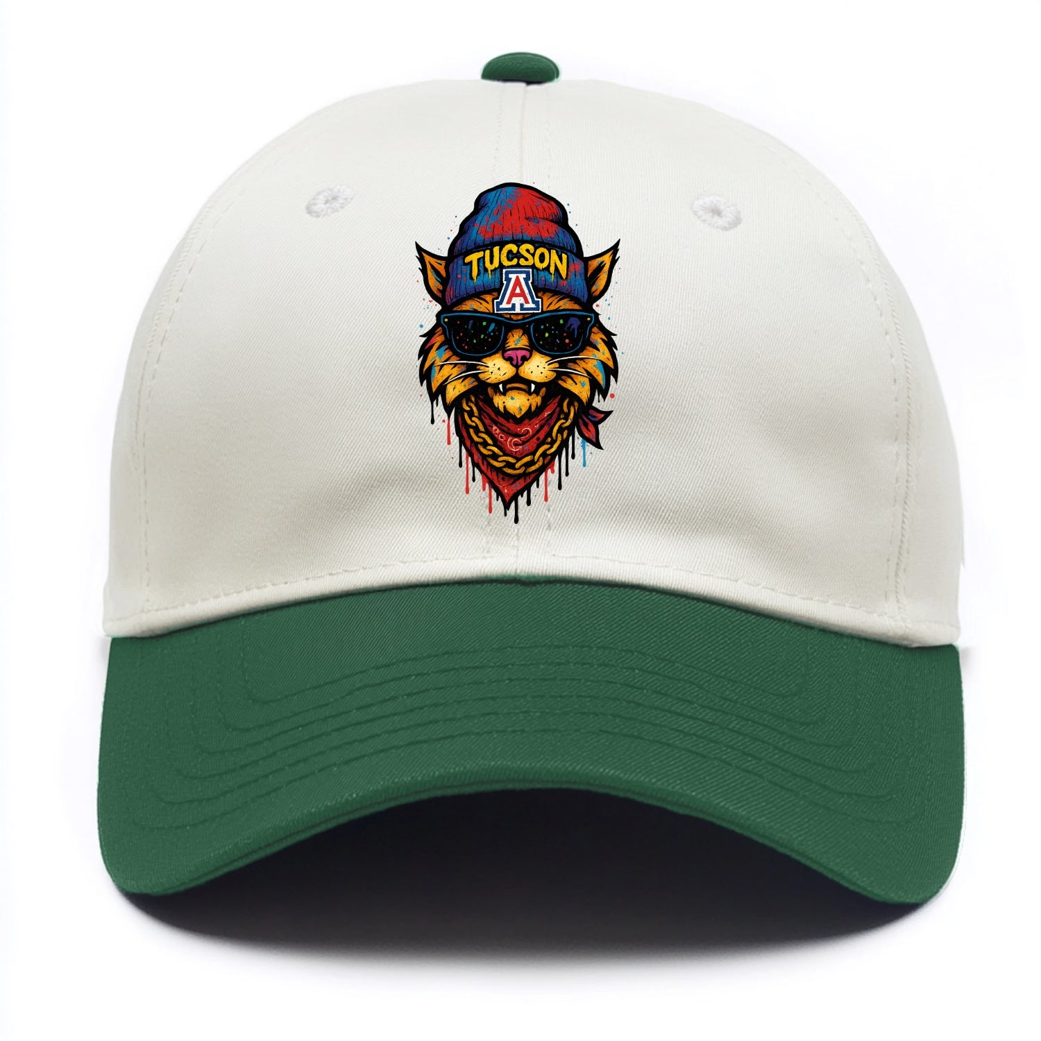 Tucson Wildcat wearing Arizona beanie with A patch - Two Tone Cap - Green