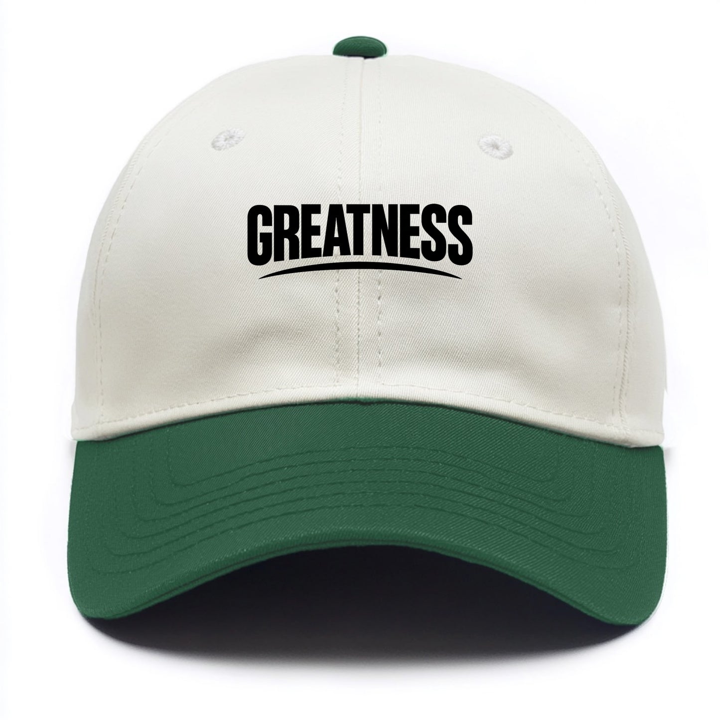 Bold typography design - "GREATNESS" - achieving excellence, reaching potential - Two Tone Cap - Green