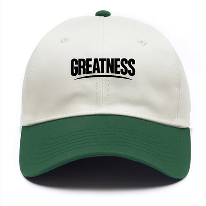Bold typography design - "GREATNESS" - achieving excellence, reaching potential - Two Tone Cap - Green