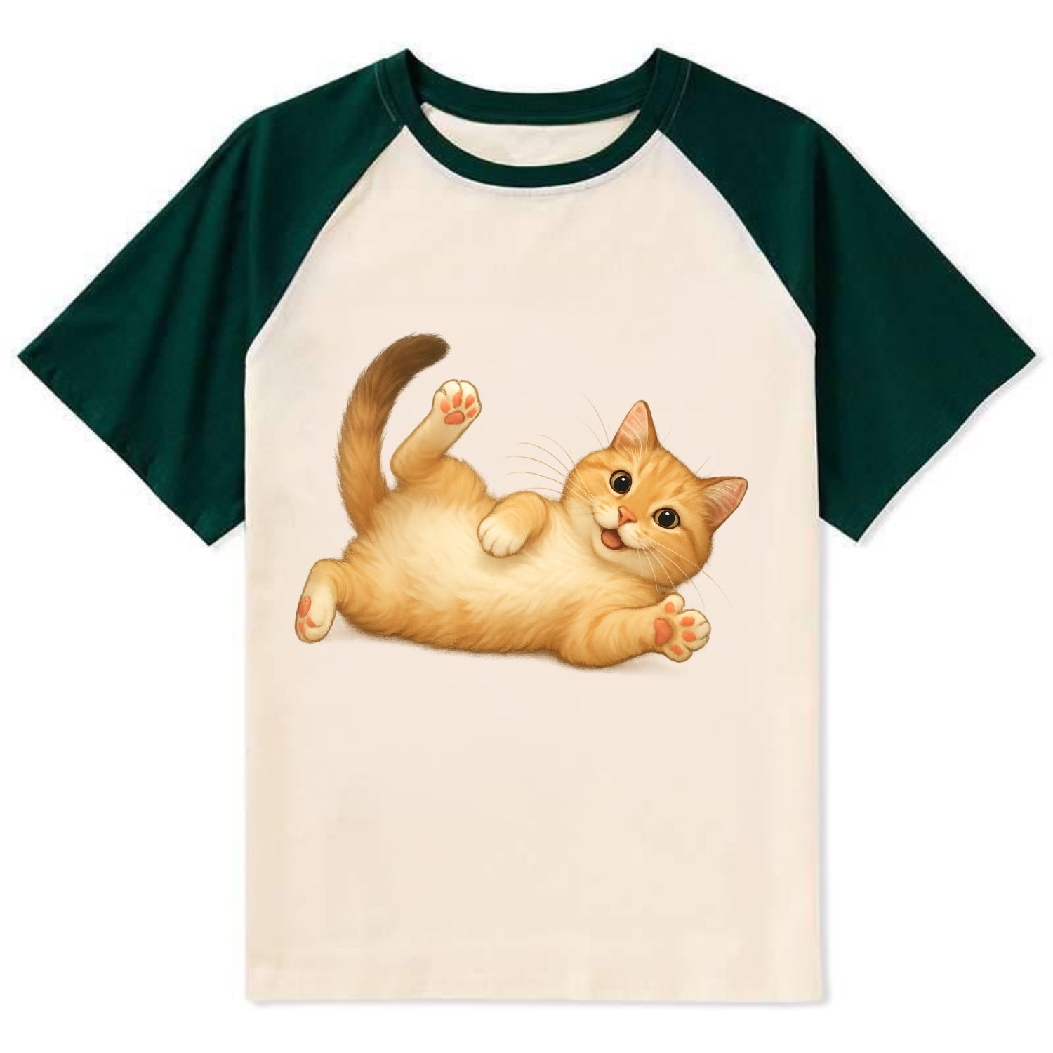 Therapy Cat  - Contrast Raglan T-shirt - Green
