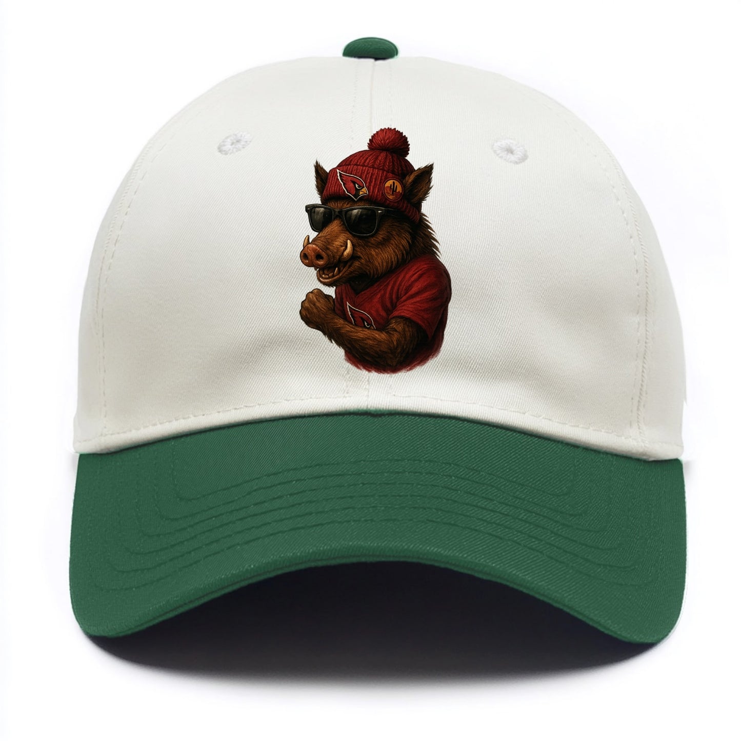 Arizona Javelina wearing Cardinals beanie with desert patch and wayfarer sunglasses - Two Tone Cap - Green