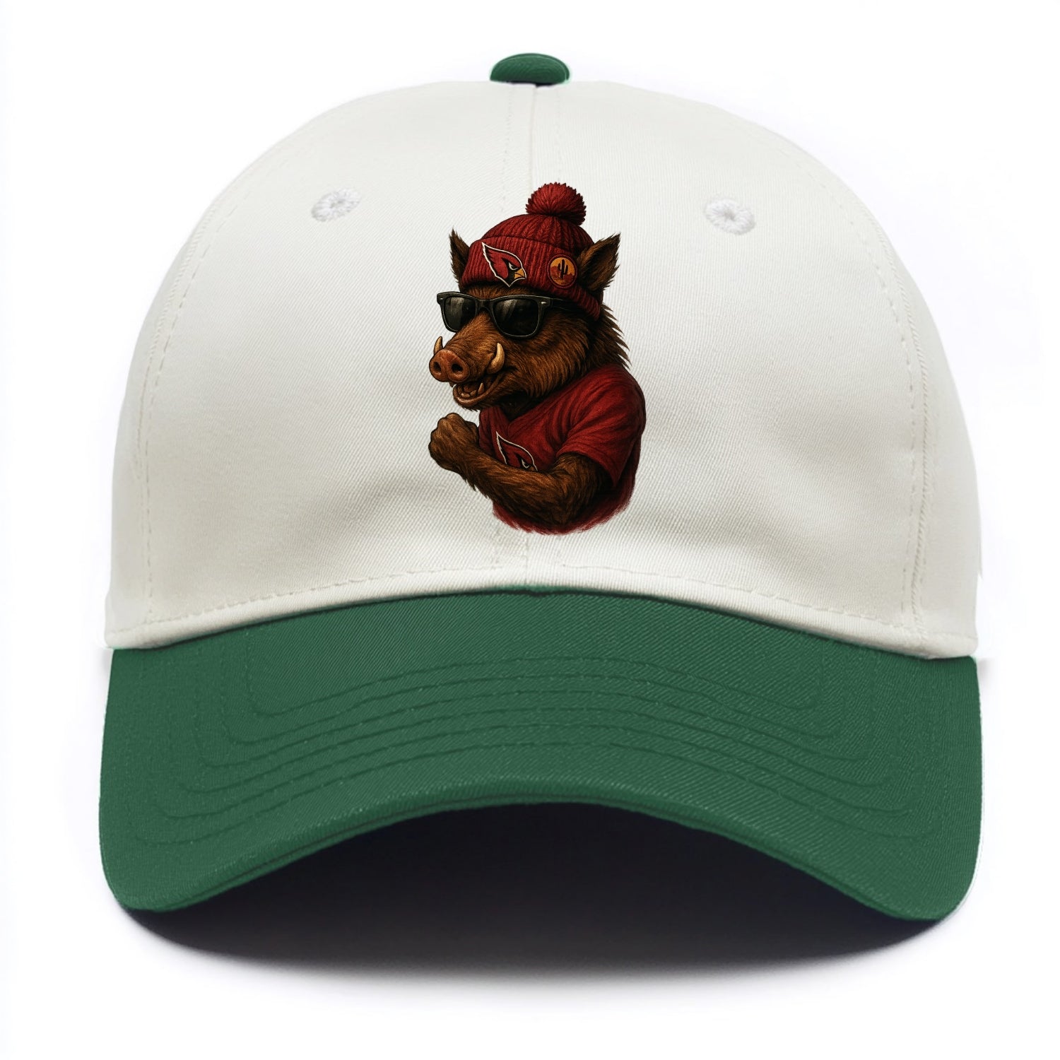 Arizona Javelina wearing Cardinals beanie with desert patch and wayfarer sunglasses - Two Tone Cap - Green