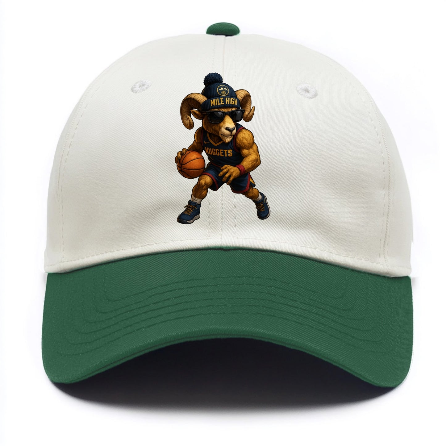 Mile High Bighorn wearing Nuggets beanie with mountain patch and wayfarer sunglasses - Two Tone Cap - Green
