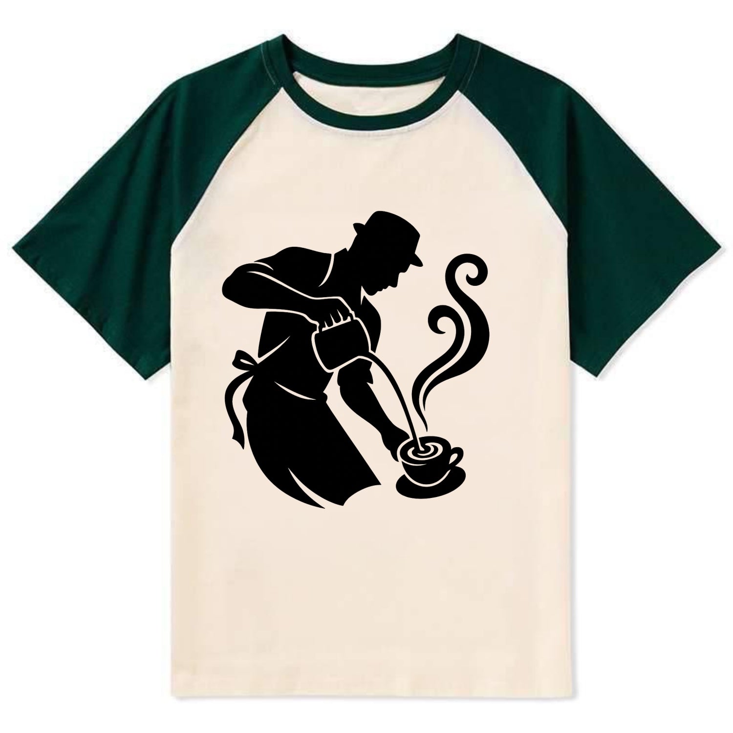 Barista creating latte art - Contrast Raglan T-shirt - Green