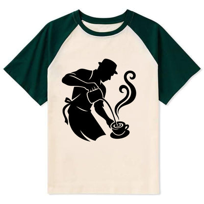 Barista creating latte art - Contrast Raglan T-shirt - Green