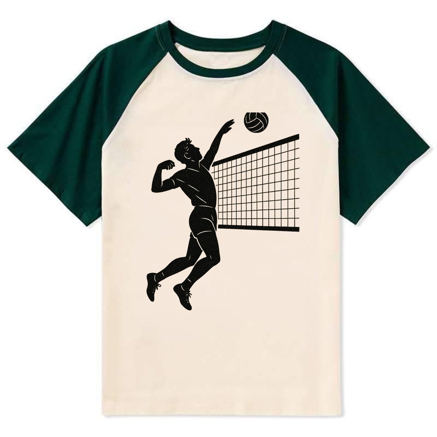 Volleyball player spiking at the net - Contrast Raglan T-shirt - Green