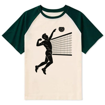Volleyball player spiking at the net - Contrast Raglan T-shirt - Green
