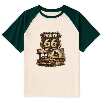 DRIVE-IN | Classic car at drive-in theater | Movie night romance | - Contrast Raglan T-shirt - Green