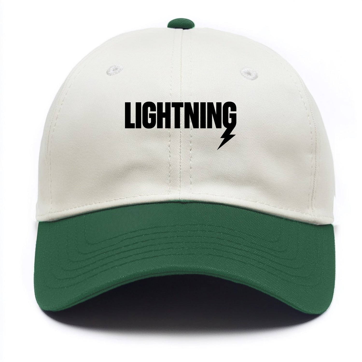Bold typography design - "LIGHTNING" - fast, electric, striking - Two Tone Cap - Green
