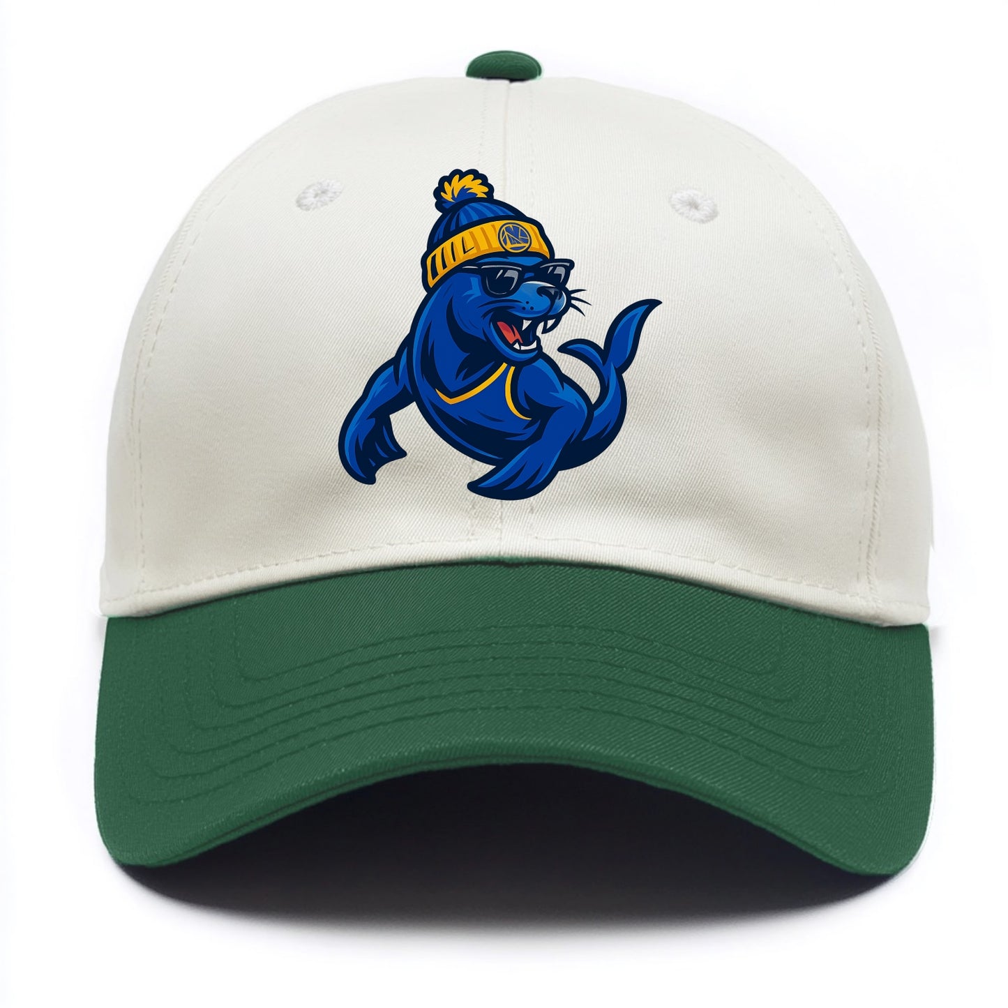 Bay Area Sea Lion wearing Warriors blue and gold beanie with Golden Gate and - Two Tone Cap - Green