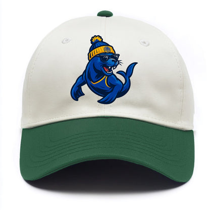 Bay Area Sea Lion wearing Warriors blue and gold beanie with Golden Gate and - Two Tone Cap - Green