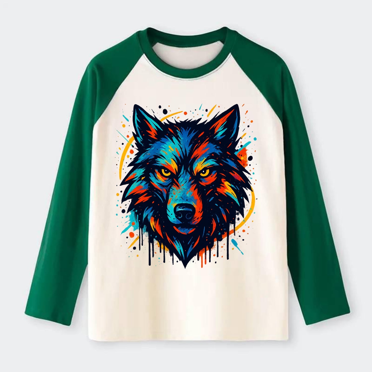 Alpha Wolf Leader  - Raglan Long Sleeve T-Shirt - Green