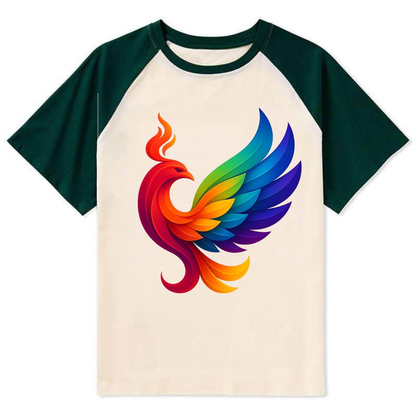 Liberation Bird - Phoenix with each feat - Contrast Raglan T-shirt - Green