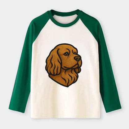 Sussex Spaniel - Golden liver embroidered low-set design - Raglan Long Sleeve T-Shirt - Green
