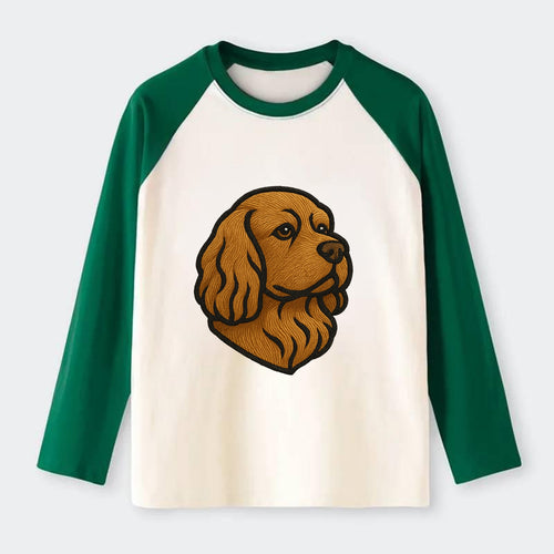 Sussex Spaniel - Golden liver embroidered low-set design - Raglan Long Sleeve T-Shirt